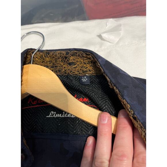 Robert Graham Blue Camo Floral Applique Button Up Shirt Men's size large - Picture 8 of 10